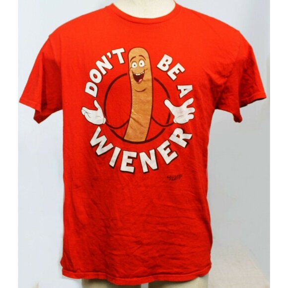 Sausage Party Red Tshirt Don't Be A Weiner Seth Rogen Unisex L Short Sleeve - Picture 1 of 10